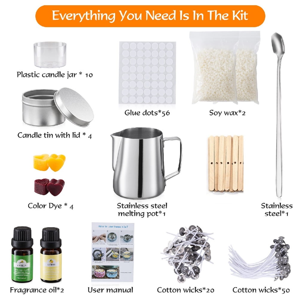 Scented Candles Making Kit,DIY Starter Candle Making Kit, Including Soy Wax, Candle Wick, Stirring Spoon, Candle Jar,for Wedding Party Christmas Thanksgiving