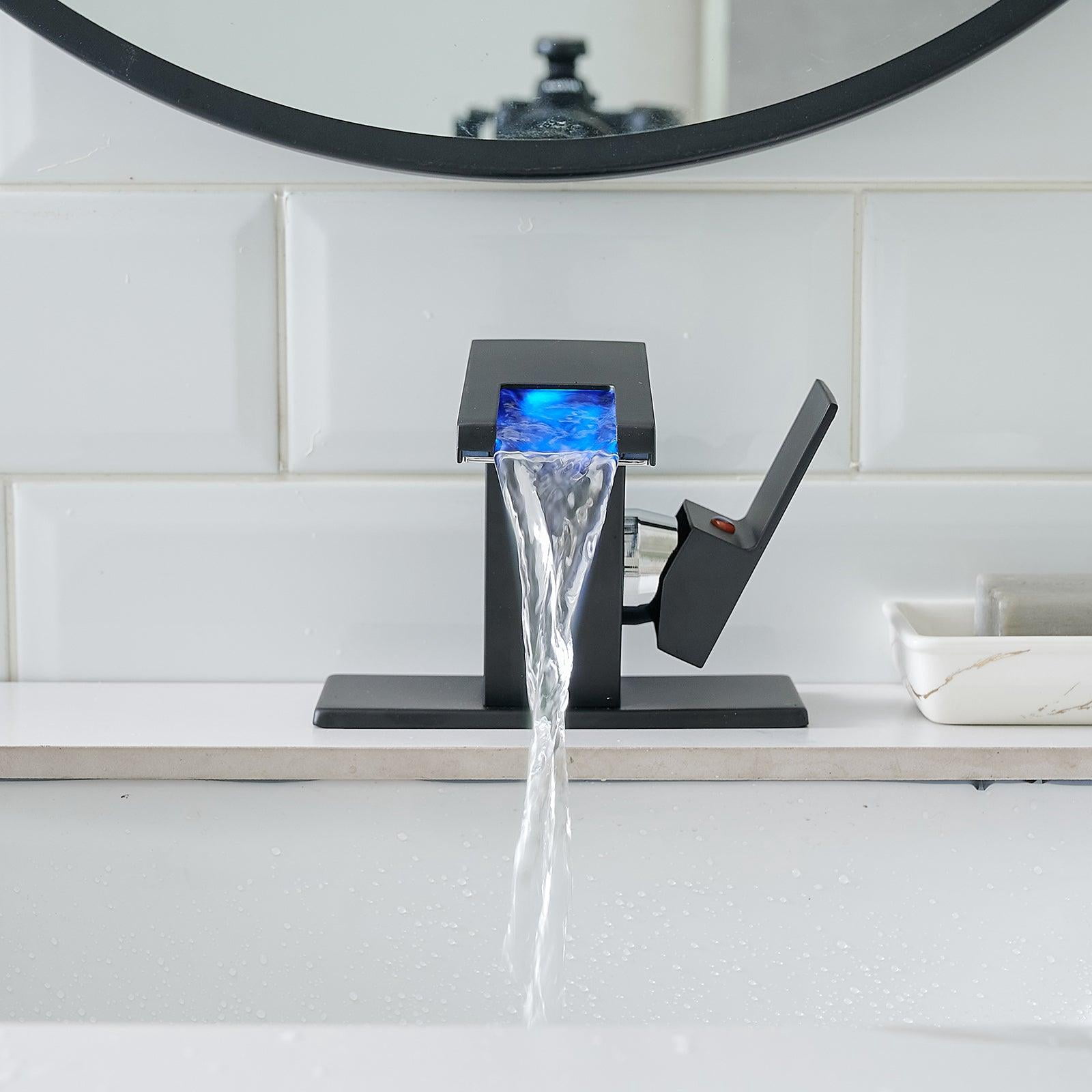ANGELES HOME LED Light Bathroom Faucet Waterfall Single Handle One Hole Faucet for Bathroom Sink Mount Vanity Faucet