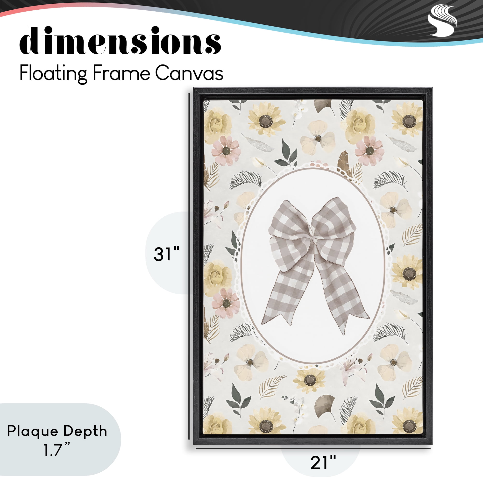 Stupell Industries Sunnyside Bow in Gingham Black Framed Floater Canvas Wall Art, design by Ink Drop Loft