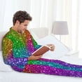 thumbnail image 6 of Cauagu Colorful Glitter Print Men's Long-Sleeve Pajama Set,Soft Button-Front 2Pjs for Men Long Sleeve Men’s Sleepwear-X-Large, 6 of 7