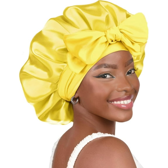 CAILDANL Satin Bonnet Silk Bonnet for Sleeping Double Layer Satin Lined Hair Bonnet with Tie Band for Women Curly Hair