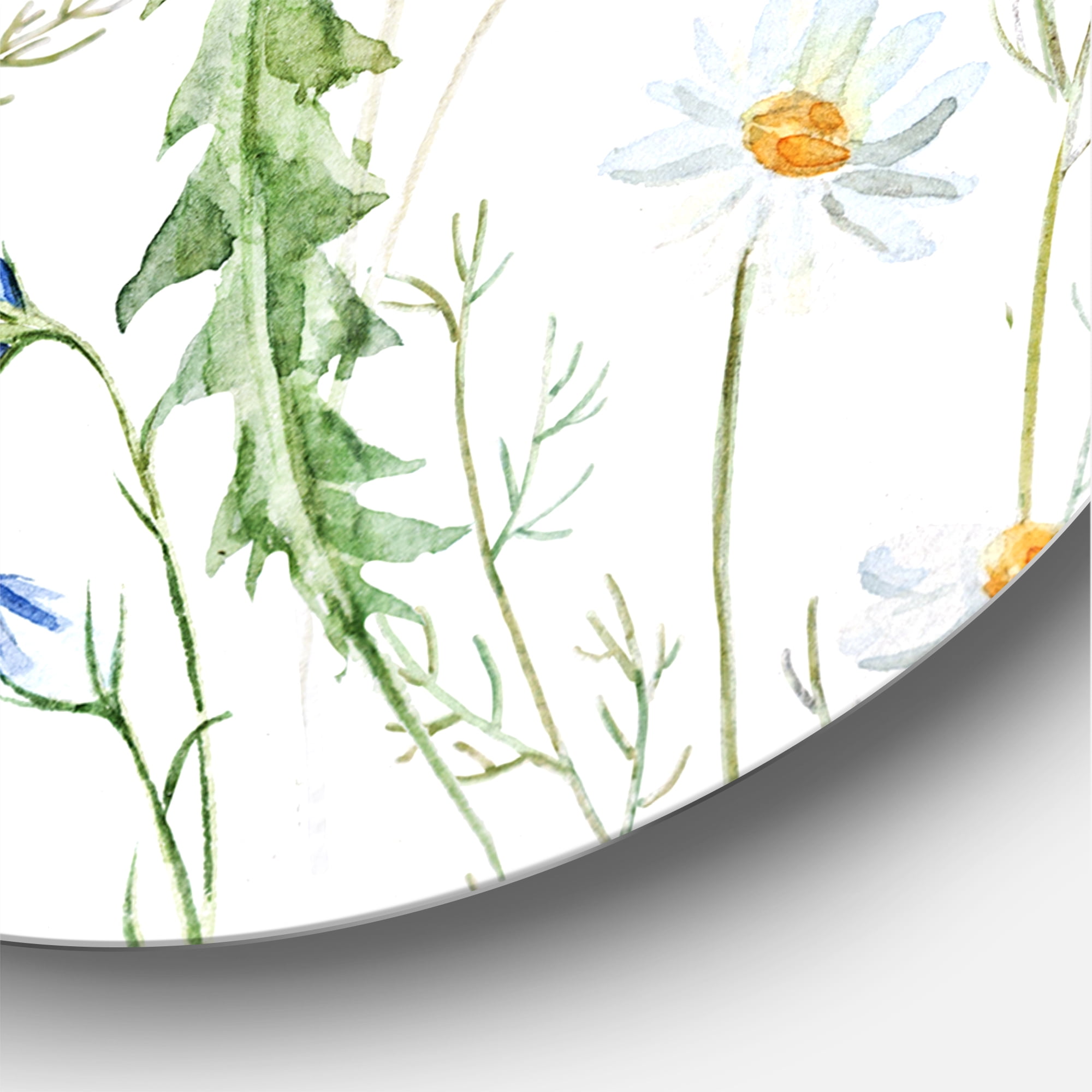 Designart 'Wildflowers Clover Bell and Chamomile III' Traditional Circle Metal Wall Art 29x29 - Disc of 29