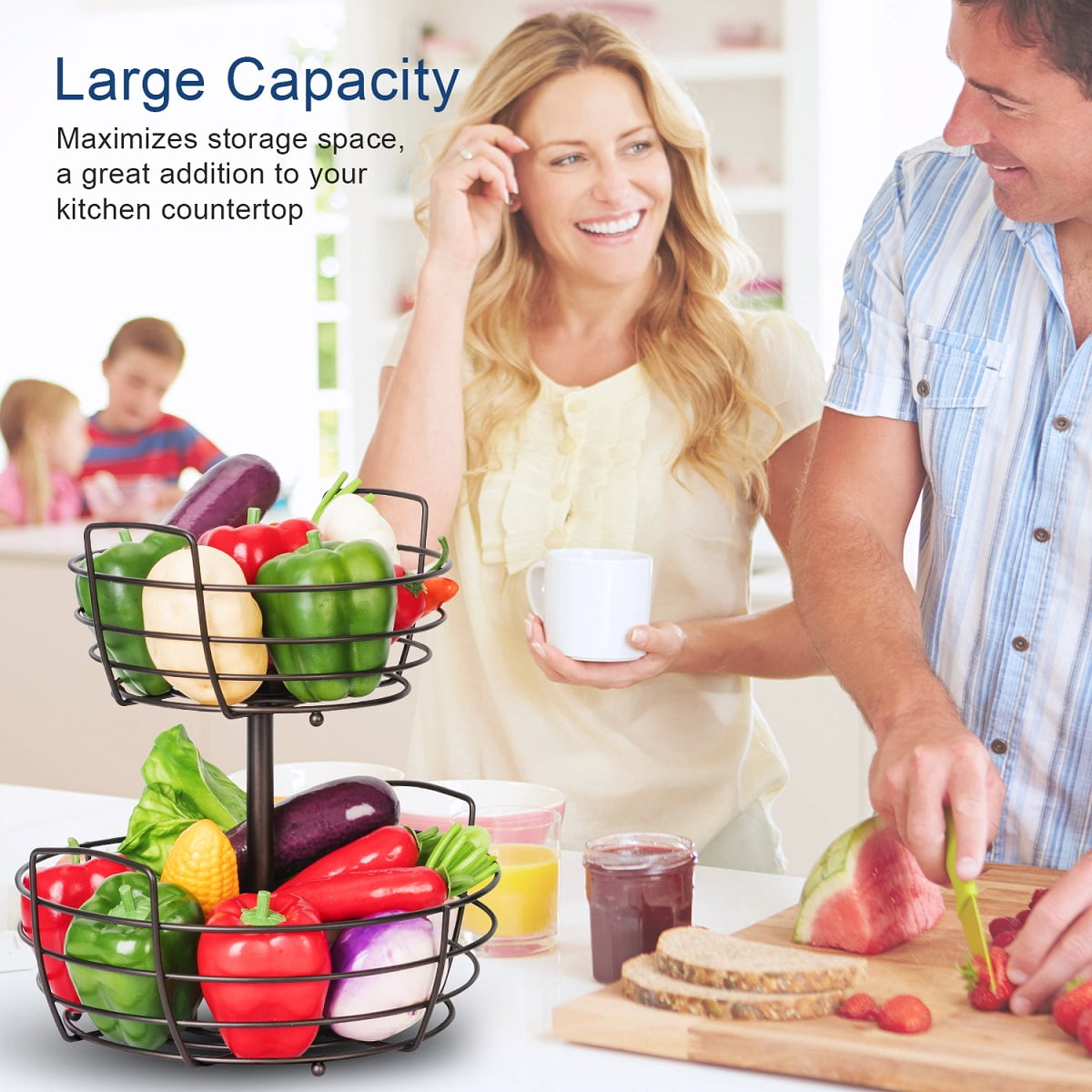 Fuleadture 2-Tier Countertop Fruit Baskets,Fruit Bowl With Banana Holder in Home for countertop