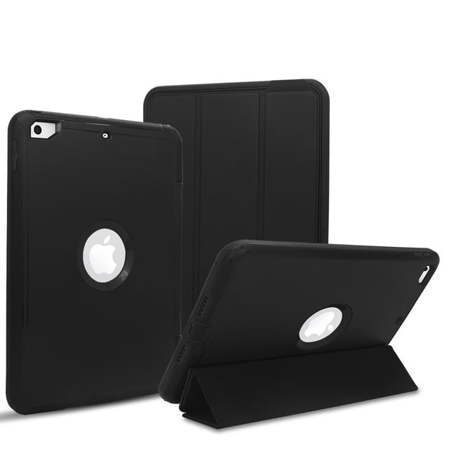 Mignova For New iPad 9.7 2017/2018 Case Heavy Duty Full Body Rugged Protective Case with Auto Sleep/Wake Up Stand Folio&Three Layer Design for Apple iPad 9.7 inch 2017/2018 (Black+Black)