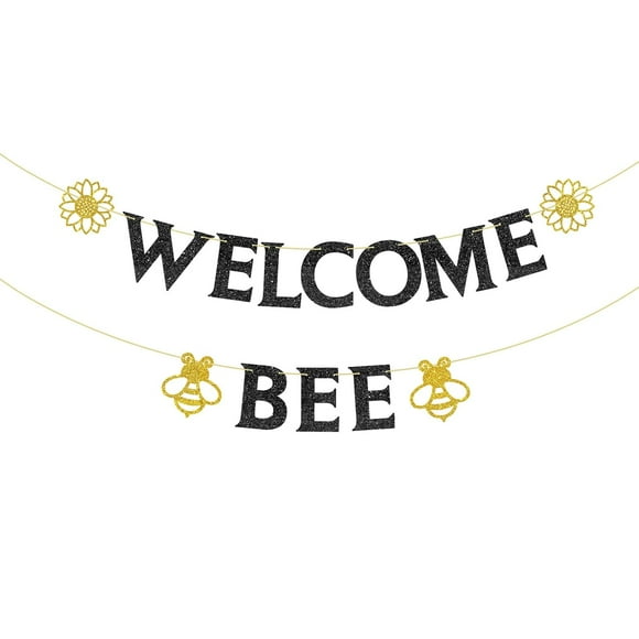 Welcome Bee Banner with Sunflower&Bee Gender Reveal Baby Shower oh Babee, Spring Baby's 1st Birthday Party,Happy Bee Day Decorations