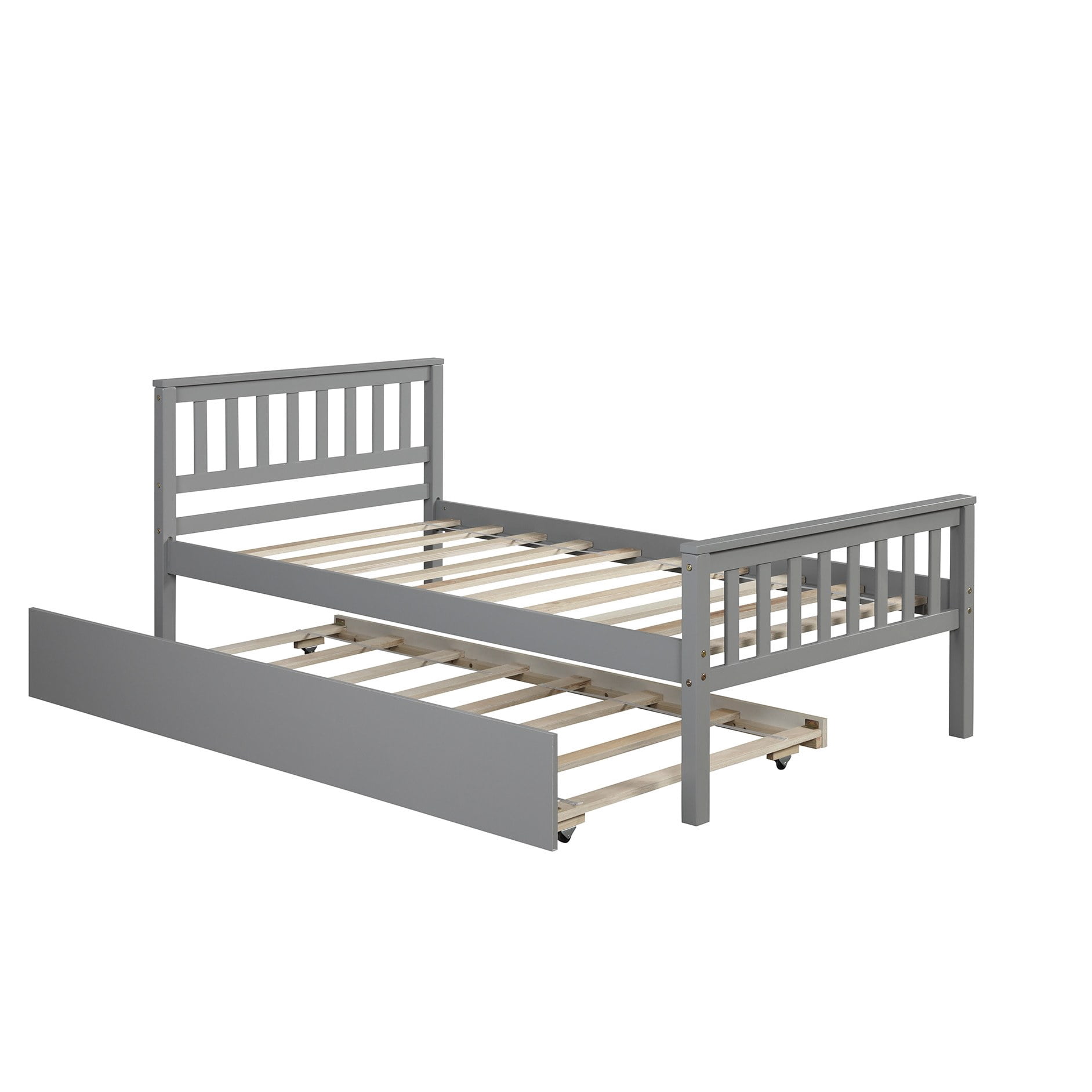 Twin Bed with Trundle, Platform Bed Frame with Headboard and Footboard, for Bedroom Small Living Space,No Box Spring Needed,Grey