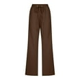 thumbnail image 4 of Linen Cropped Pants Women, High Waisted Loose Capri Pants with Pockets Elastic Waist Drawstring Pants Casual Straight Long Cropped Trousers, 4 of 6