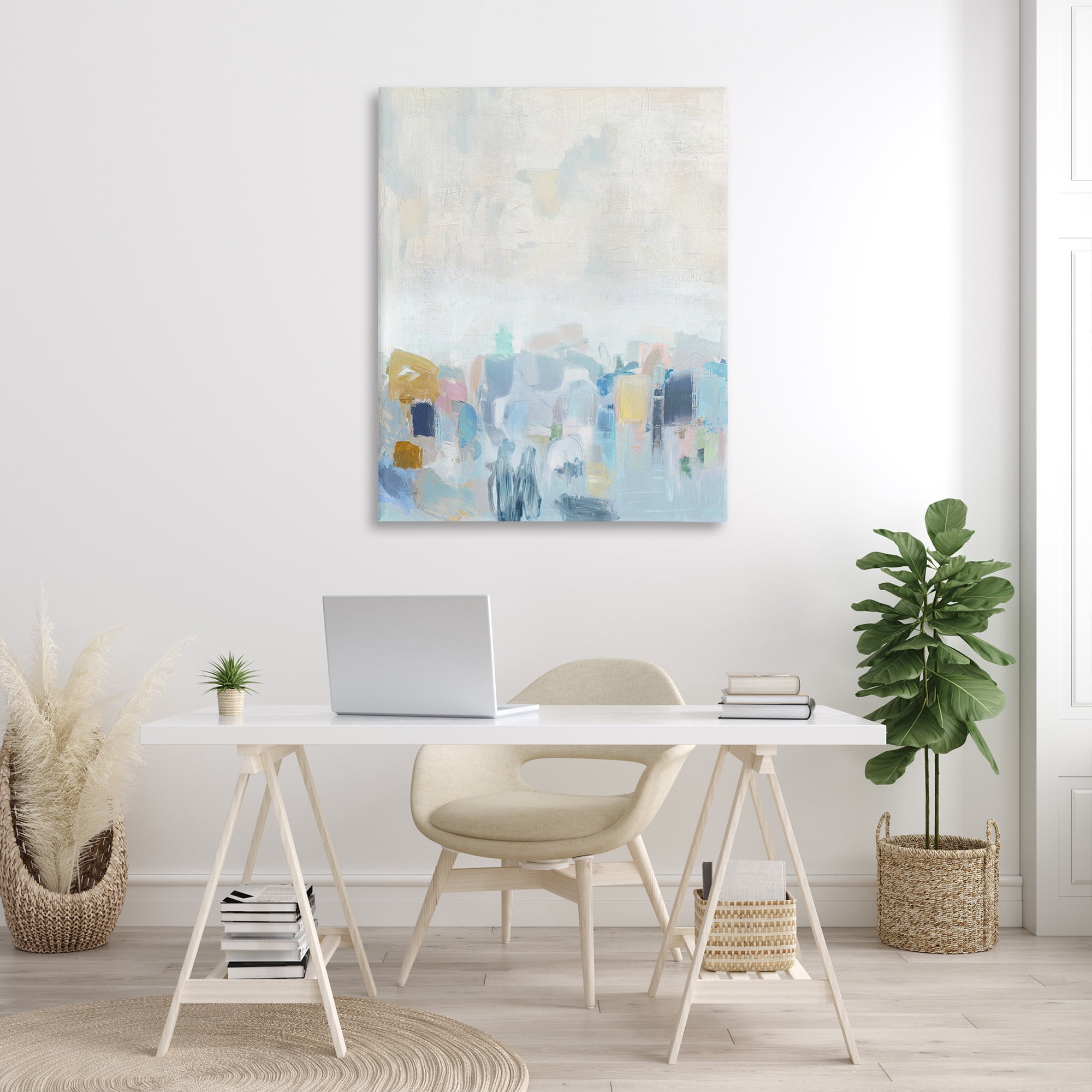 Stupell Industries Blue Abstract Landscape Abstract Painting Gallery Wrapped Canvas Art Print Wall Art, 36 x 48