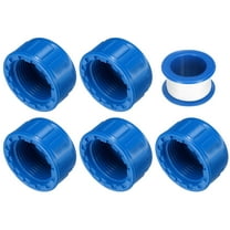 5Pack 3/4 Inch PT Female Thread Pipe Fitting Cap, Cleanout Water Drain End Caps, Pipe Plug Socket Fittings with Tape for Water Heater Supply Lines, Plumbing, Blue