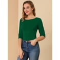 thumbnail image 4 of DARING DIVA Women's Elbow Sleeves Boat Neck Slim Fit Classic Tee M Deep Green, 4 of 6