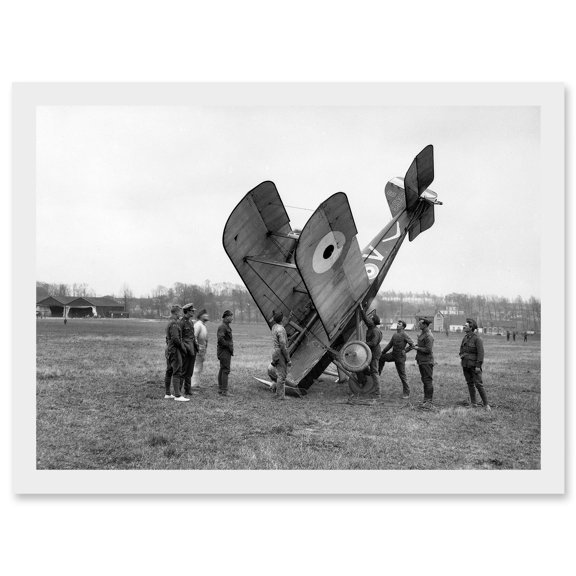 War WW1 Vintage Photo Biplane Crash Aviation Accident Savy Aerodrome Artwork Framed Wall Art Print A4