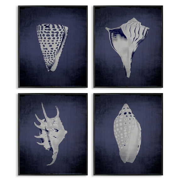 Stupell Industries Shells on Indigo Gradient Nautical & Beach Painting Black Framed Art Print Wall Art, 11 x 14, Set of 4