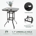 thumbnail image 3 of Patio Bar Height Table with Umbrella Hole, 2-Tier High Top Outdoor Bistro Table, Square Tempered Glass Metal Table for Patio, Lawn, Bar, 3 of 6