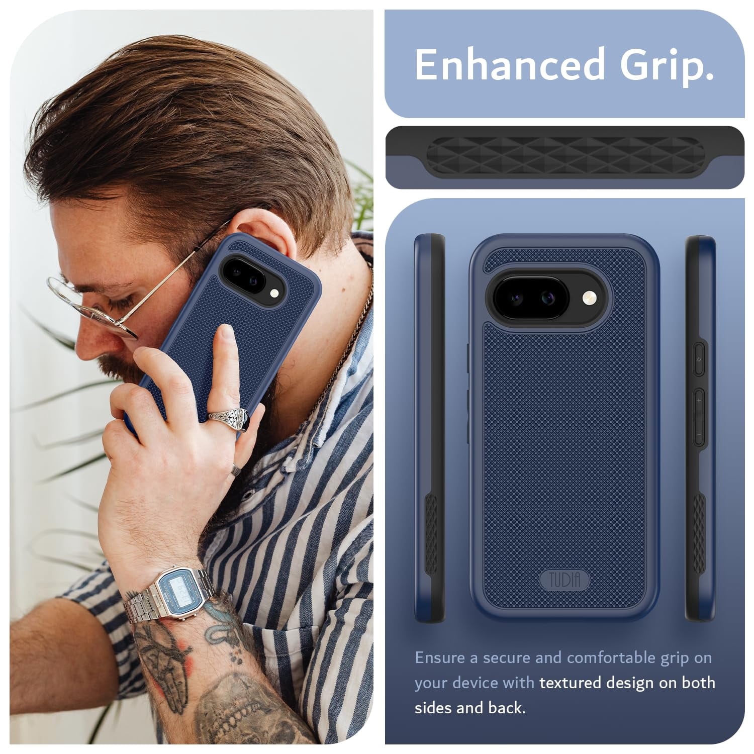 TUDIA MergeGrip for Google Pixel 9A Case 2025 Heavy Duty Dual Layer Cover - Indigo Blue