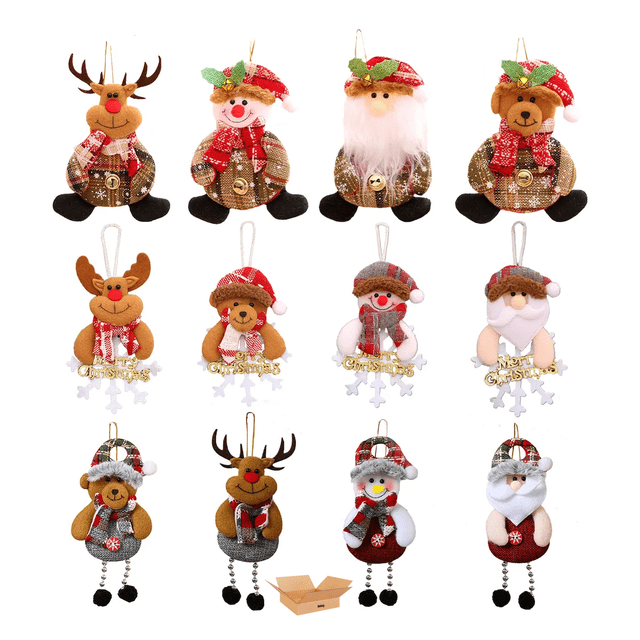 "12 Adornos Belug Colgantes Arbol Navidad Rojo Guia Corona Santa "