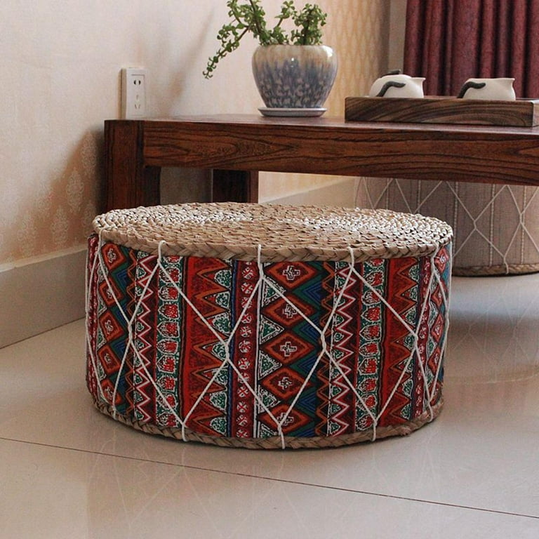 Red Pouf Ottoman, Pattern Red Pouf, Ottoman, Home Decor