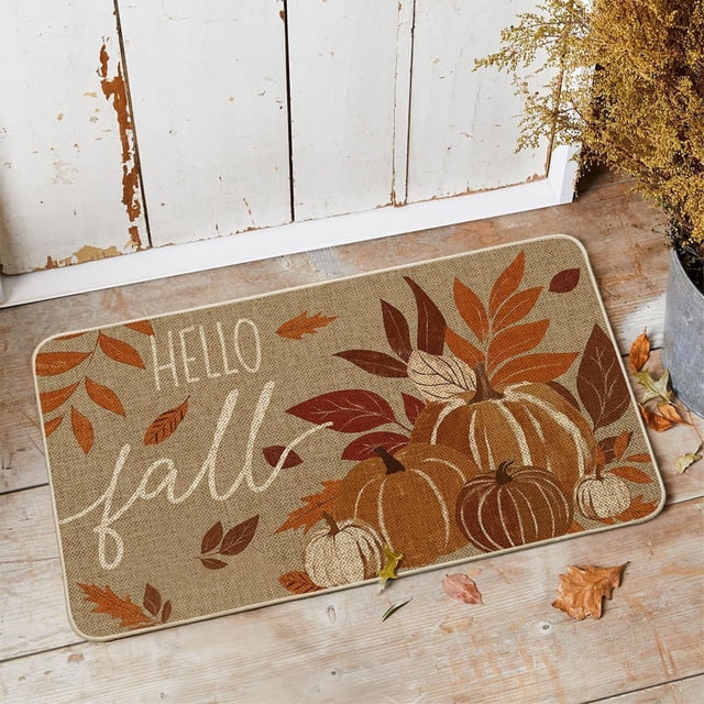 Halloween Pumpkin Floor Mat | Non-Slip Bathroom Rug | High Absorbency Doormat for Kitchen, Laundry Room, and Entryway | Machine Washable Polyester | 23.6x15.3 Inch