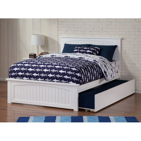 AFI Nantucket Queen Platform Bed with Wood Headboard Footboard & Twin XL Trundle, White