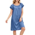 thumbnail image 7 of BRGZLK Nightgowns for Women Trendy Solid Color Lace Trim Short Sleeve Flowy Sleep Dresses Soft Comfort Baggy Casual Sleepwear Nighty Negligee Blue Free Size, 7 of 7