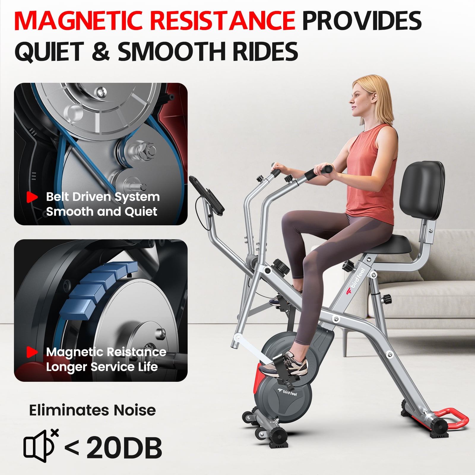 LNOW Elliptical Exercise Machine Foldable Exercise Bike with Arm Exerciser Indoor Cycling Bike Magnetic Stationary Bike 300lbs