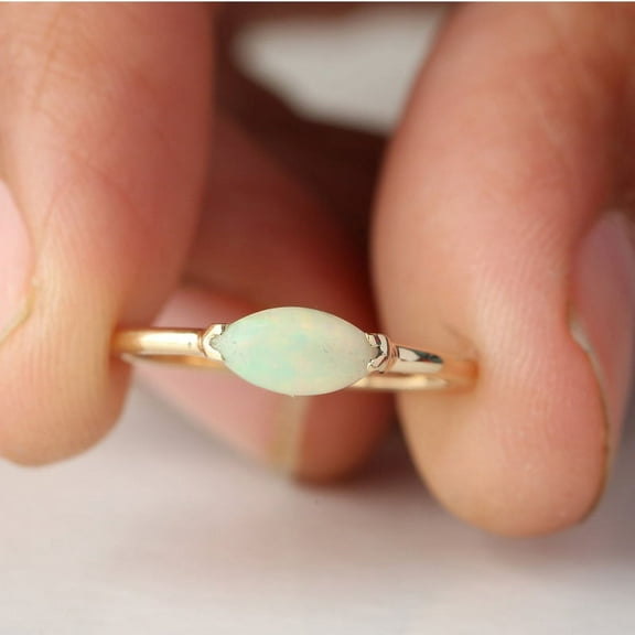 Solitaire Marquise Opal Solitaire Ring, 925 Sterling Silver Ring, Minimalist Ring, Anniversary Ring, Prong Setting, October Birthstone Ring.