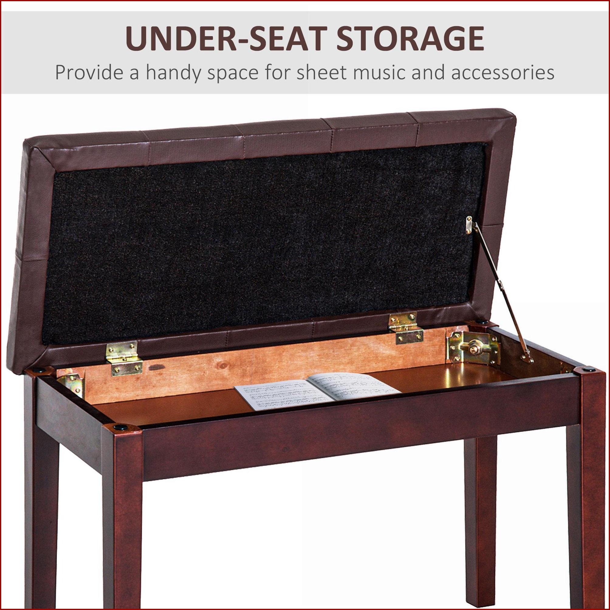 Piano Bench, Traditional Country Duet Seat with Tufted Faux Leather Cushion & Wooden Frame | Walnut Brown | Faux Leather