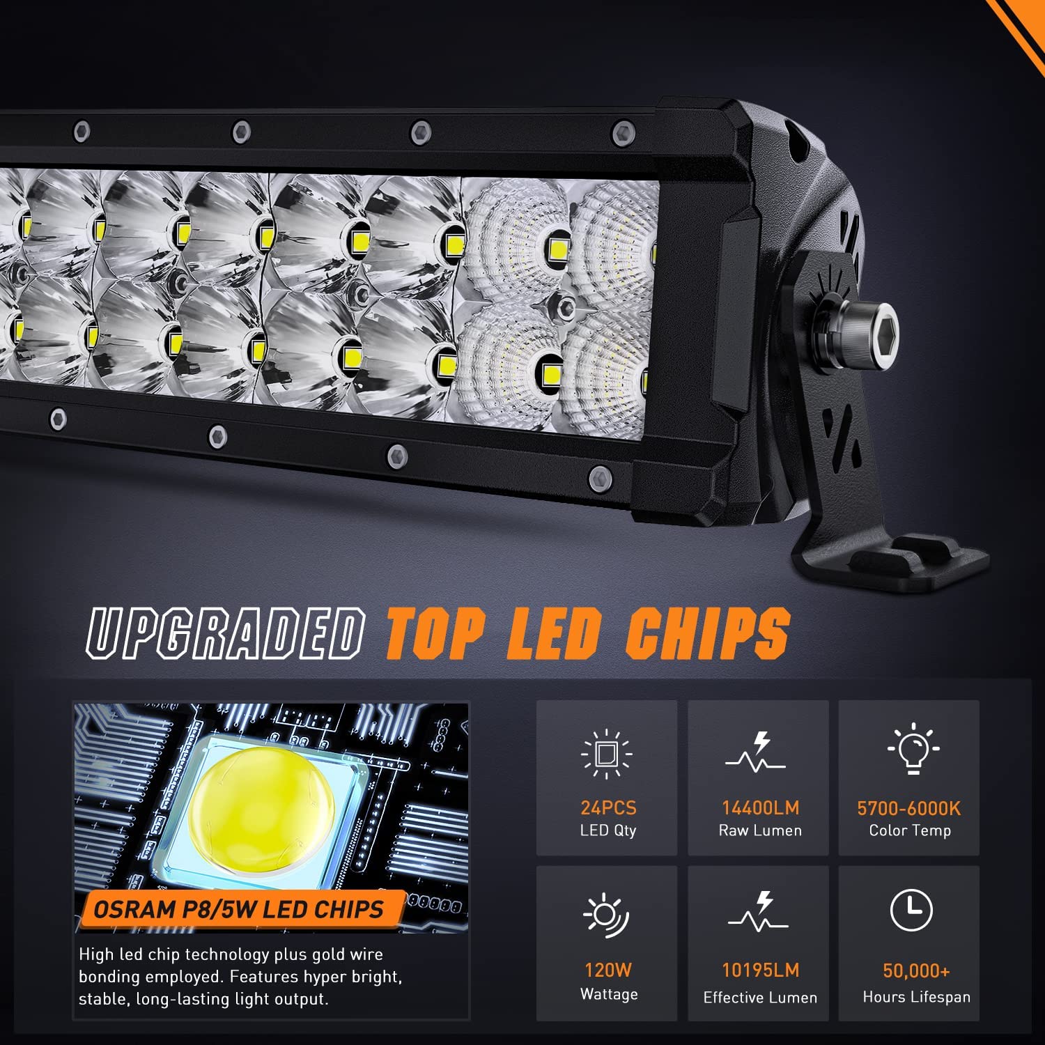 Nilight 13.5 Inch LED Light Bar 120W Flood Spot Combo Beam 14400LM IP68 Offroad Lighting LED Driving Lamp for Pickup Truck SUV ATV UTV Boat 4x4 Jeep
