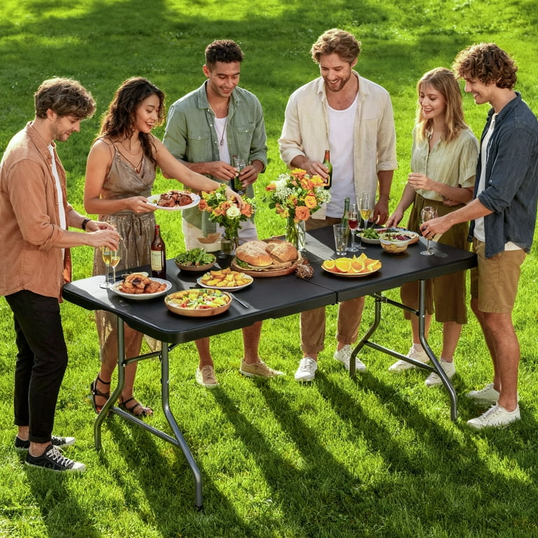SUGIFT 6 ft Rectangular Black Plastic Folding Table - Walmart.com