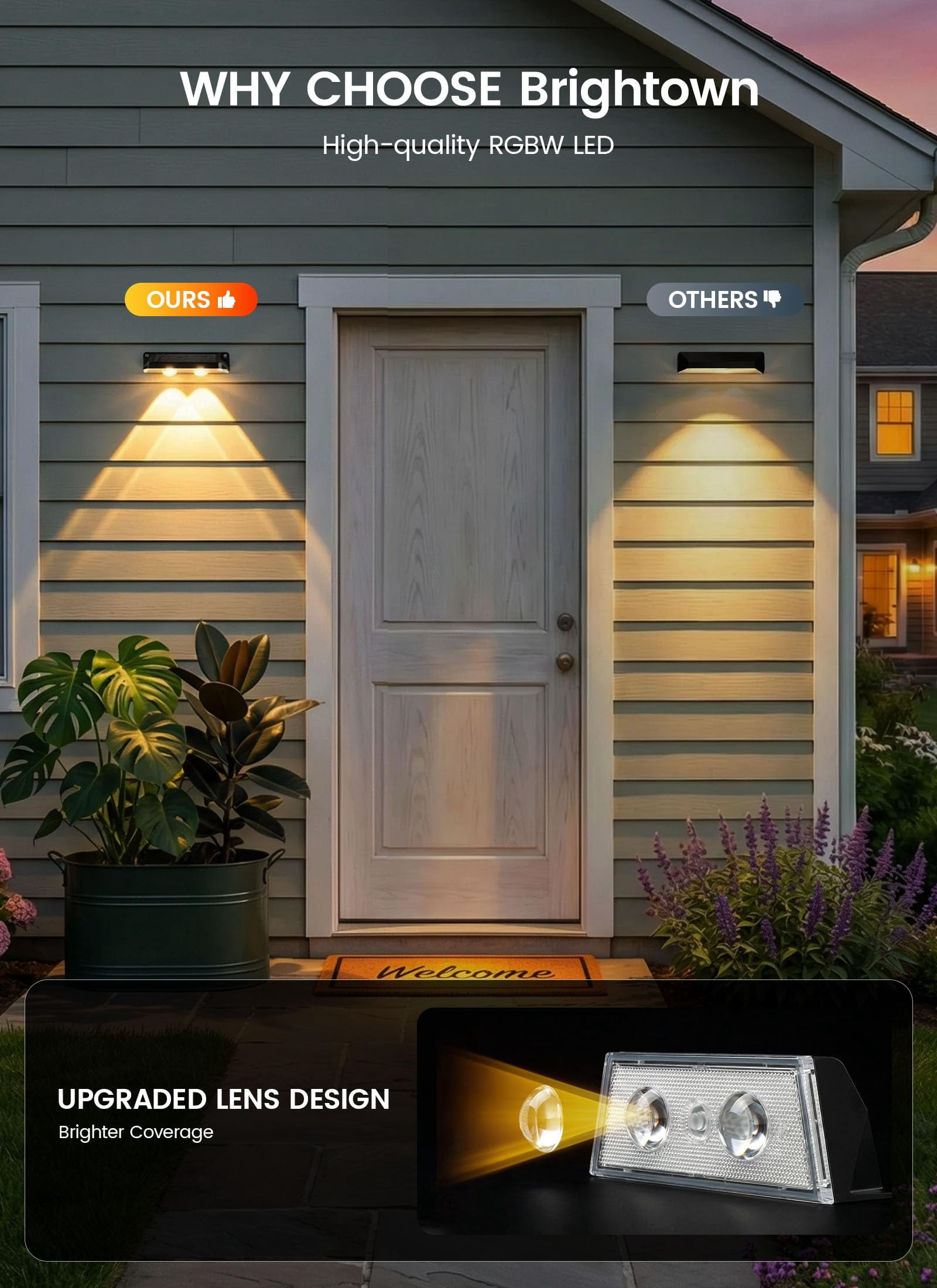 8 Pack Solar-Fence-Lights-Outdoor, IP65 Waterproof Warm White & RGB 11 Color Solar Deck Step Flood Lights, Solar Patio Lights for Outside Backyard Yard Home Improvement Wall Railing