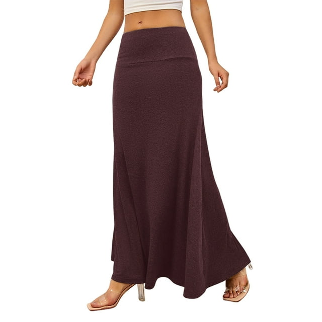 Jupes Décontractées Mi-Longues pour Femmes, Extensibles, Ultra-Douces, Fluides, Maxi, Formelles, Taille Haute, Lounge, Rouge Vin, P