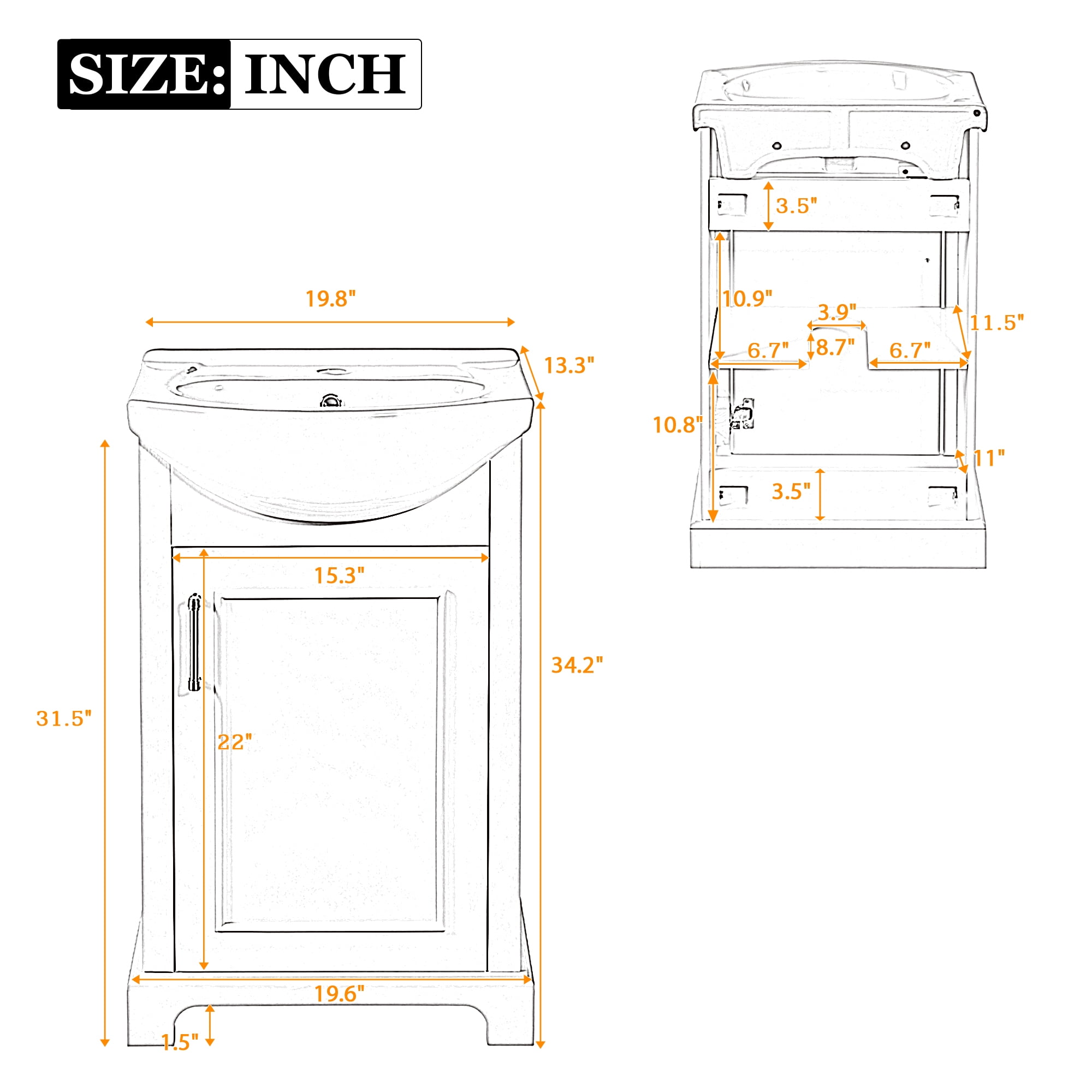 GARITIN Bathroom Vanity 20 Inch, Freestanding Single Vanity Set with Ceramic Sink and Soft Closing Door for Small Bathroom, White