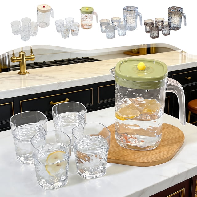 Sentmoon Water Pitcher with Lid Pitchers for Drinks Wavy Patterned Large Capacity Refrigerator Jug Plastic Transparent Cup Set and Cold Brew