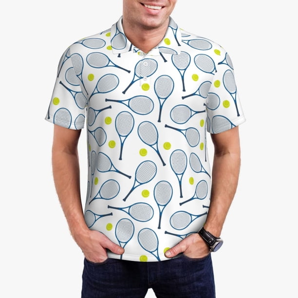 Balery Tennis Rackets And Balls Camisa Polo de Hombre con Estampado, de Manga Corta y Tejido Medio, Camisa Tipo Golf Polo-4X-Large