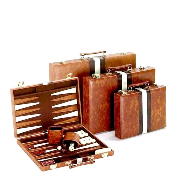 Discover Endless Fun with Our Backgammon Set in Vinyl, Brown & White - Available in 11", 15", and 18" Sizes for All-Around Entertainment,