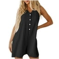 thumbnail image 1 of Diufon Plus Size Rompers for Women Summer Sleeveless Solid Color Button V Neck Wide Leg Shorts Jumpsuits, 1 of 8
