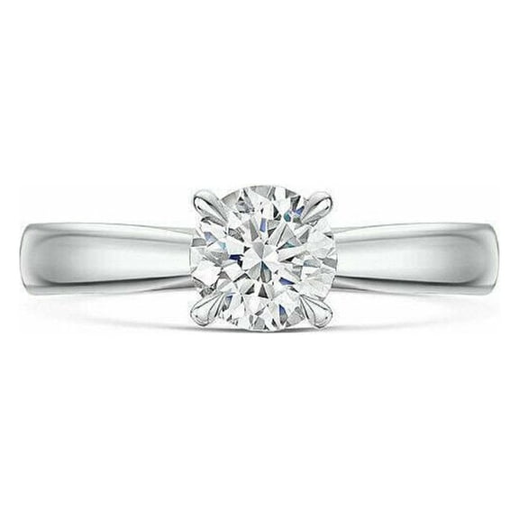 1.00 Cts Round Moissanite Solitaire Solid Engagement Ring for Women 18k White Gold Plated Bridal Wedding Ring 925 Sterling Silver Ring, Gift for Her