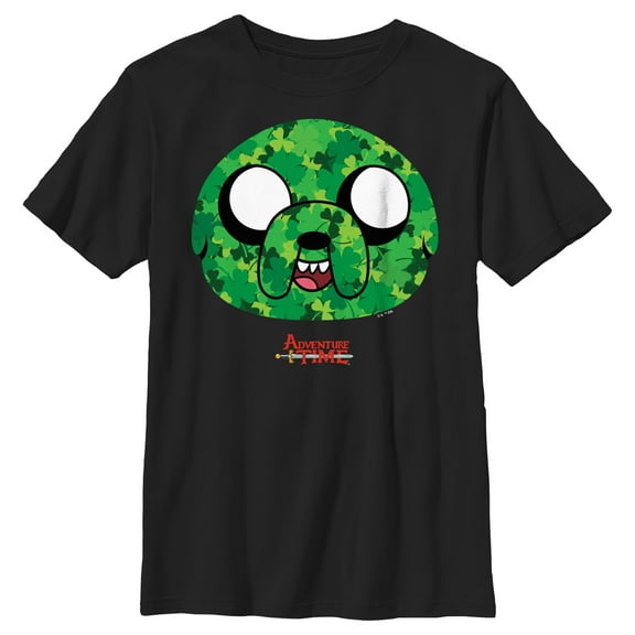 Boy's Adventure Time Shamrock Jake  Graphic Tee Black Medium