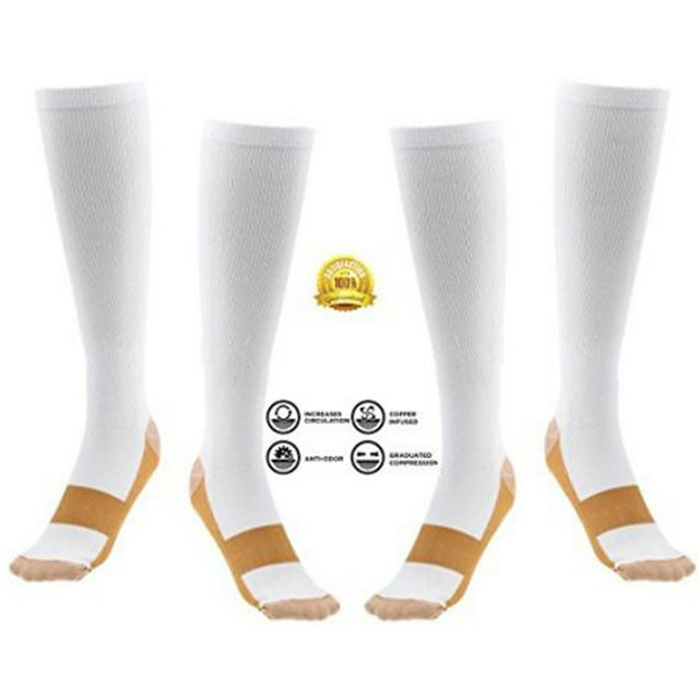 Copper Infused Compression Socks 2 Pair White Knee High for Women & Men