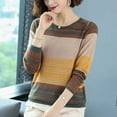 thumbnail image 3 of PIKADINGNIS Round Neck Long Sleeve Women Sweaters New Loose Striped Knitted Pullover Ladies Autumn Thin Casual Jumper Tops, 3 of 6