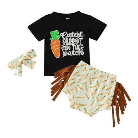 

Xiulive Toddler Boys Girls Easter Short Sleeve Cartoon Printed T Shirt Pullover Tops Tassels Shorts Outfits Kids Classic Fit Outfits