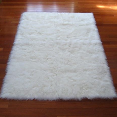 Faux Fur Area Rug Luxuriously Soft and Eco Friendly Rectangle 2' X 4' White Made in France