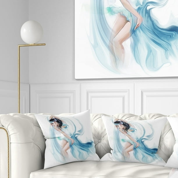Design Art Designart Dancer Woman In Blue Dress Digital Art Portrait Throw Pillow Walmart Com Walmart Com