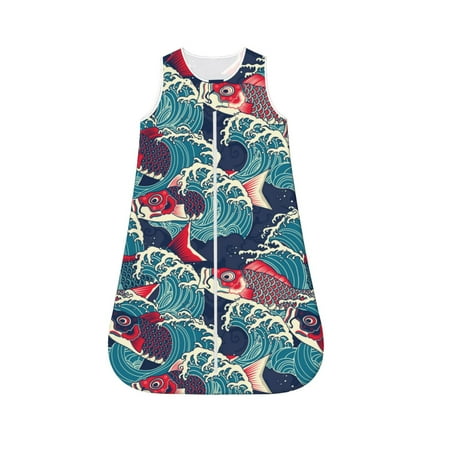 

Fotbe Fish In The Wave Pattern Sleep Sack - Baby Wearable Blanket with Zipper Extra Soft Cotton Sleeveless Sleeping Bag for Infants-Medium