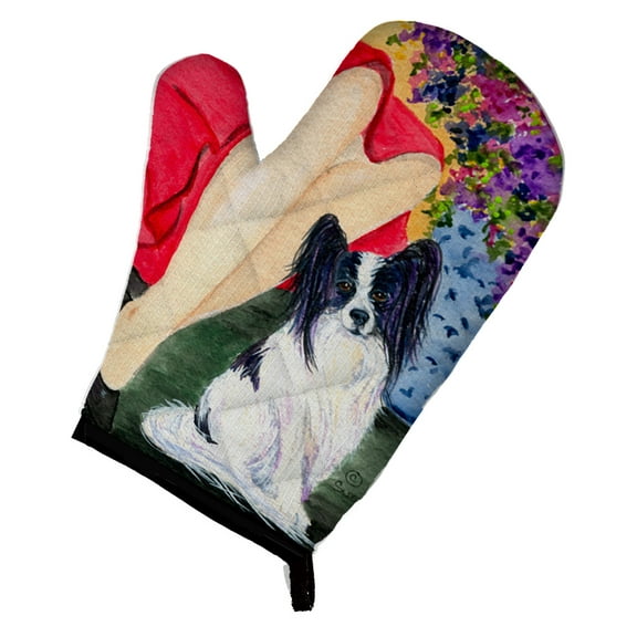 Lady with her Papillon Oven Mitt