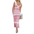 thumbnail image 4 of LANGWYQU Deep V-Neck Striped Long Dress Sleeveless Strappy Tie Bodycon Dress, 4 of 5