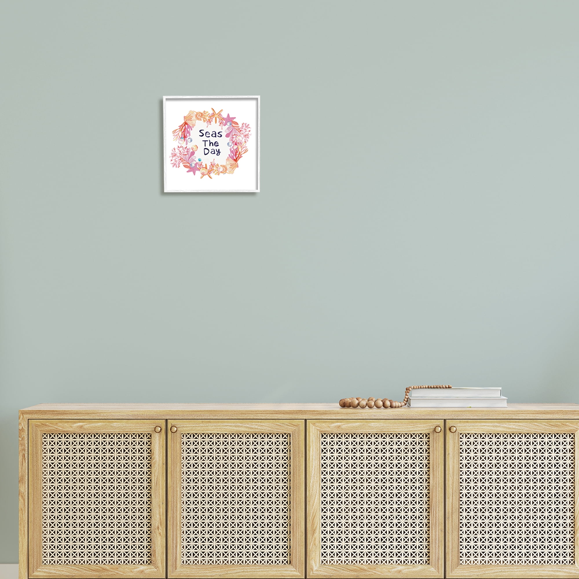 Stupell Industries Seas The Day Marine Life Coral Botanical Wreath Graphic Art White Framed Art Print Wall Art, Design by Amelia Noyes
