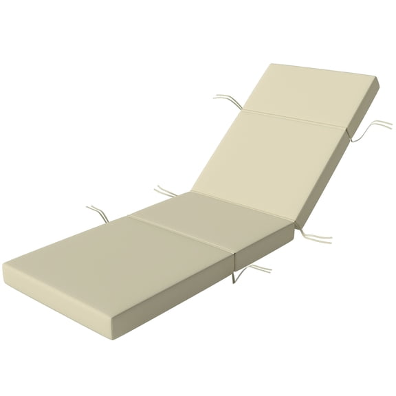 TENGDA Cream White Thick Outdoor Chaise Lounge Cushion with Fastening Ties Water Resistant Reversible Patio Chair Pad