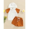 thumbnail image 2 of Qmyliery Baby Boys 2PCS Pants Set, Short Sleeve Color Block Hooded Tees + White Drawstring Short Pants, Toddler Boys Summer Casual Outfit,0-3 Years, 2 of 8