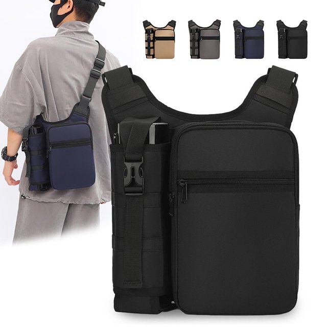 Fiudx Bolso de Hombro Multifuncional para Hombre, Ligero y Portátil, Prácticos Bolsillos con Cremallera, Bolsillo Trasero Antirrobo, Ideal para Deportes Al Aire Libre, Viajes, Moderno y Elegante, Gra