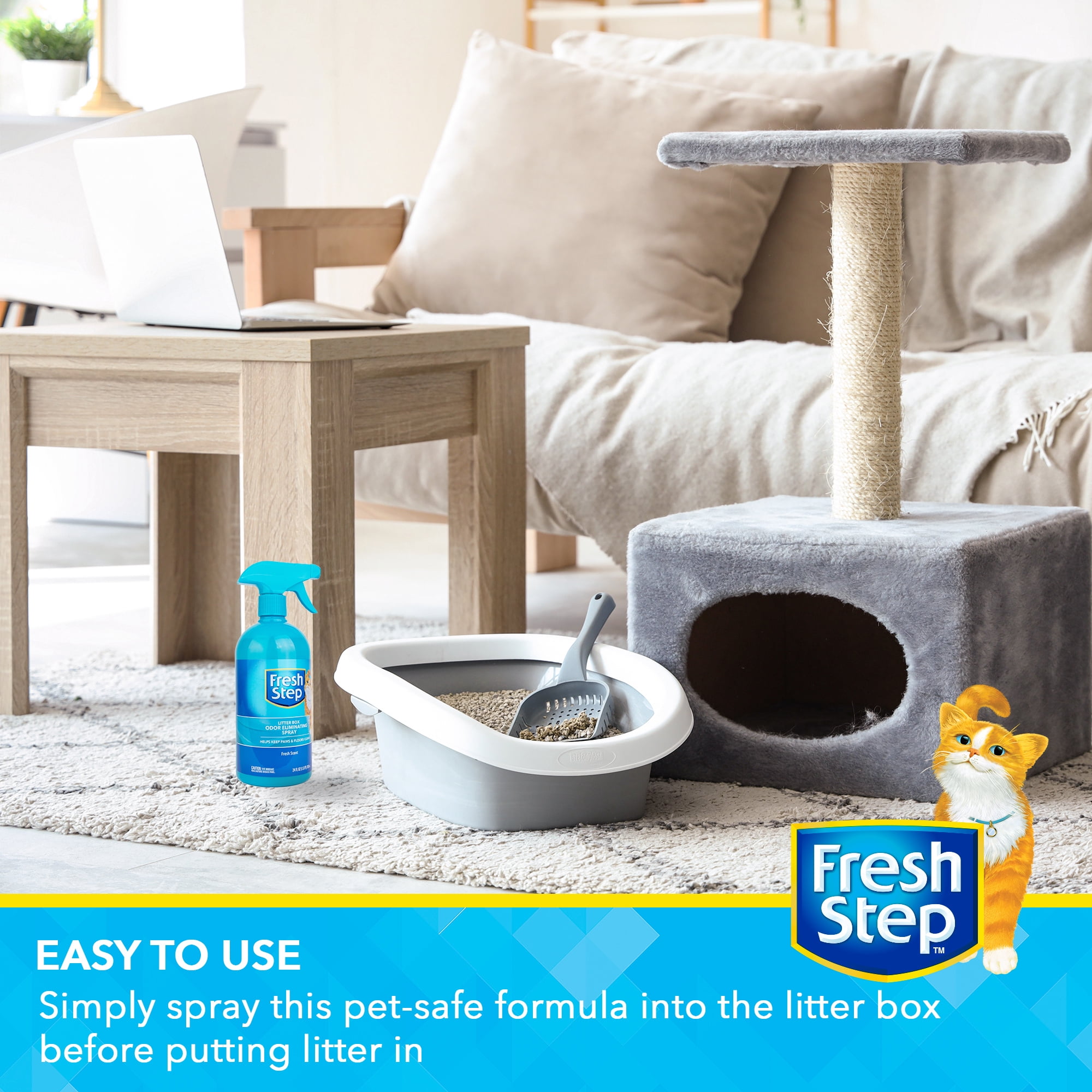 Fresh Step Litter Box Odor Eliminating Spray, 24 fl oz, Pet-Friendly, Scented